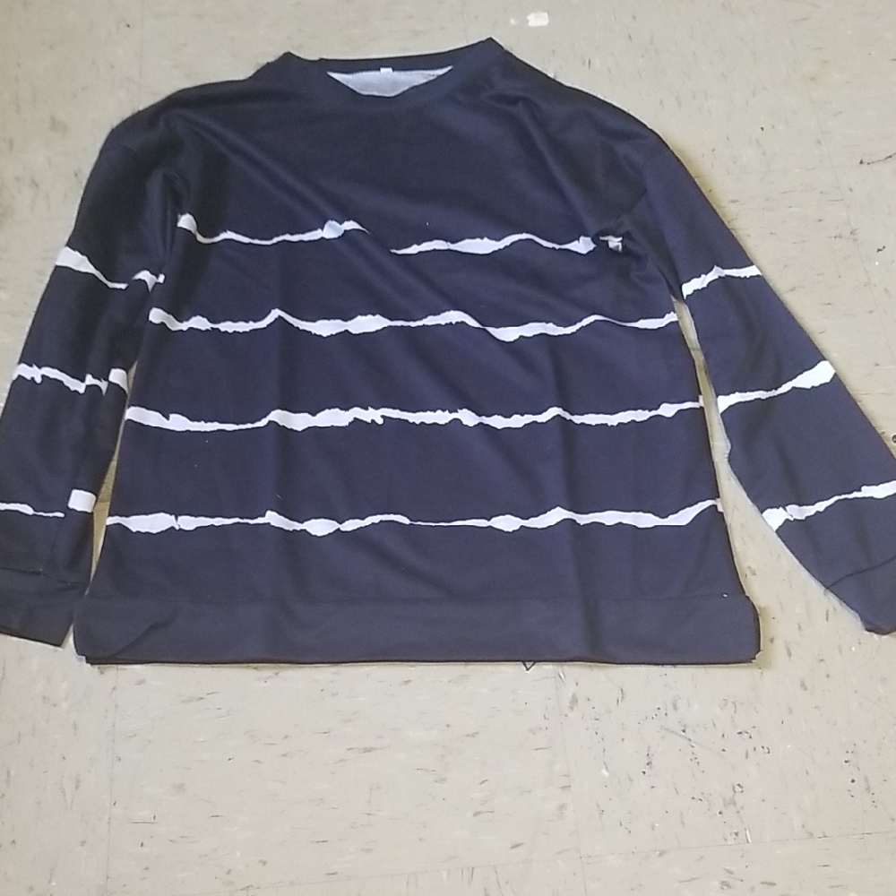 Men's Navy and White Striped Sweater